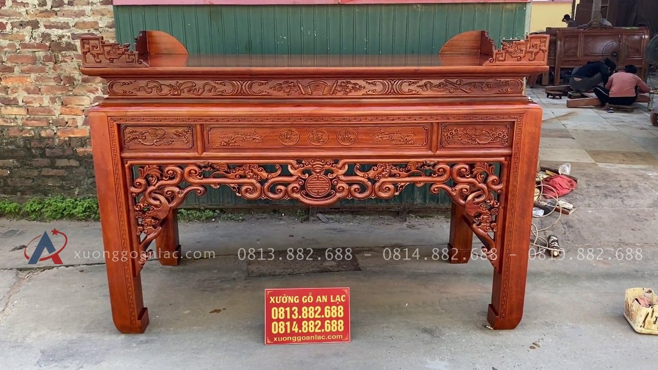 Án gian thờ mẫu như ý dạ thủng 1m97 gỗ gụ Lào chân 12 giao Điện Biên 1 án gian thờ mẫu như ý dạ thủng gỗ gụ Lào