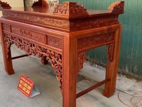 Án gian thờ mẫu như ý dạ thủng 1m97 gỗ gụ Lào chân 12 giao Điện Biên 9 mẫu sập thờ như ý hàng đục tay tinh xảo