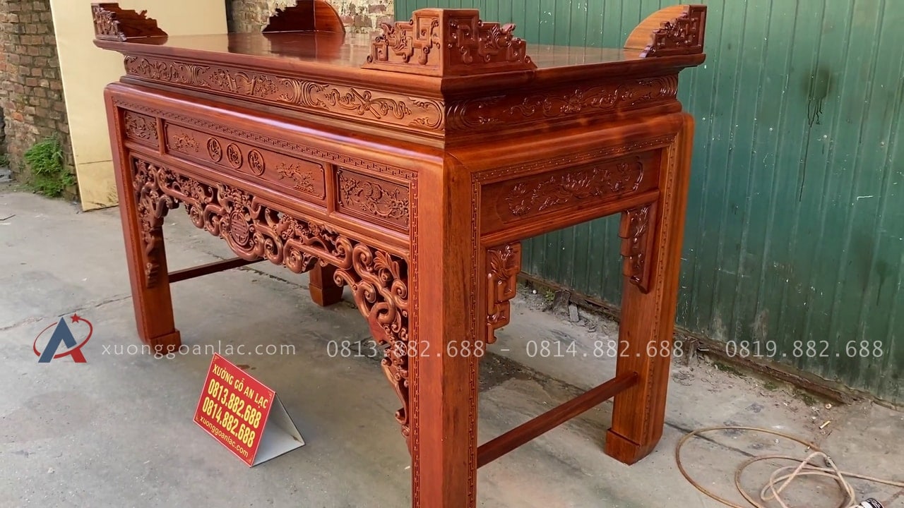 Án gian thờ mẫu như ý dạ thủng 1m97 gỗ gụ Lào chân 12 giao Điện Biên 2 mẫu sập thờ như ý hàng đục tay tinh xảo