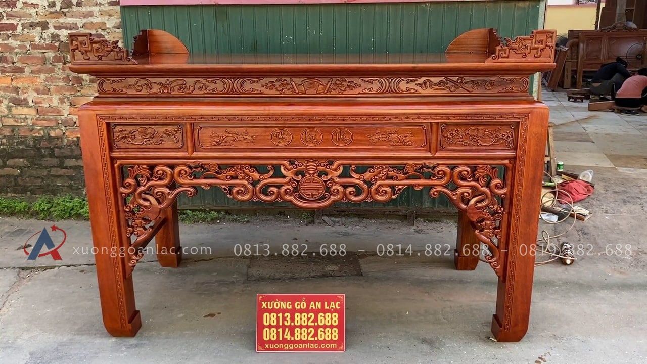 Án gian thờ mẫu như ý dạ thủng 1m97 gỗ gụ Lào chân 12 giao Điện Biên 20 mẫu án gian như ý sang trọng chất lượng