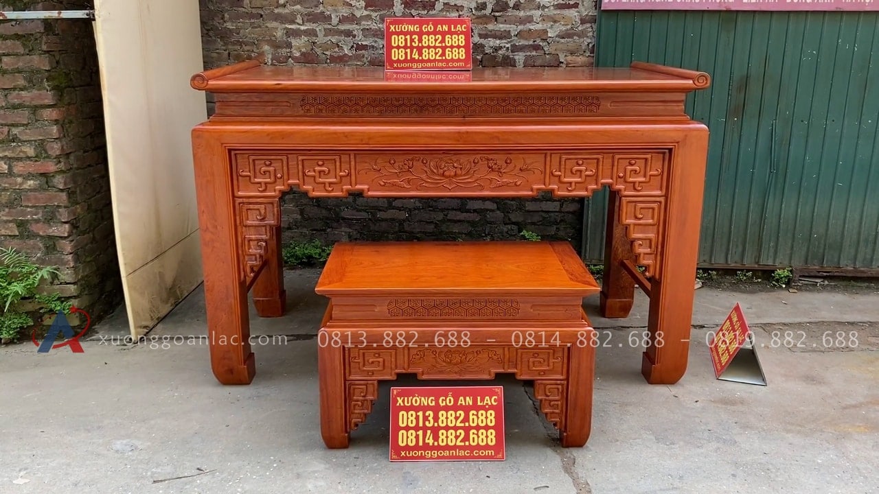 Bộ án gian thờ mẫu Triện Sen 2m17 (Thanh Hóa) 18 mẫu án gian triện sen gỗ hương đá cao cấp