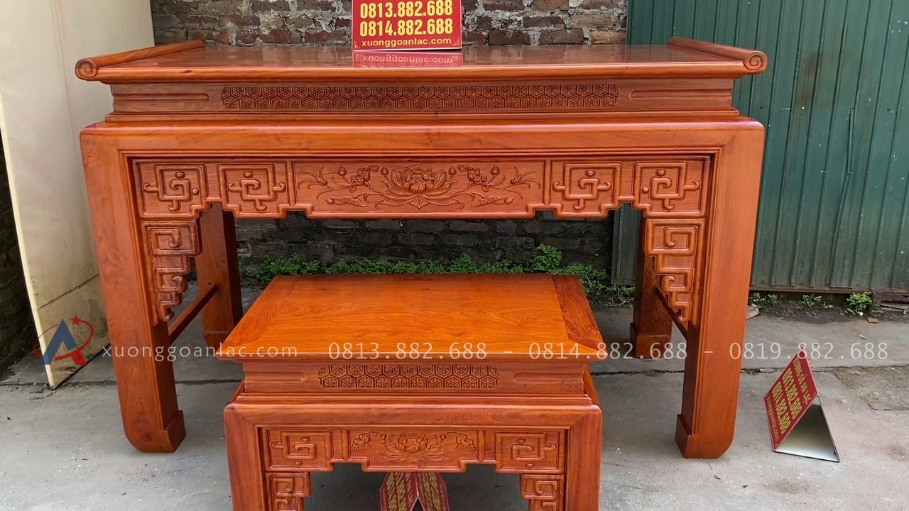 Bộ án gian thờ mẫu Triện Sen 2m17 (Thanh Hóa) 19 mẫu án gian triện sen gỗ hương đá hàng tuyển