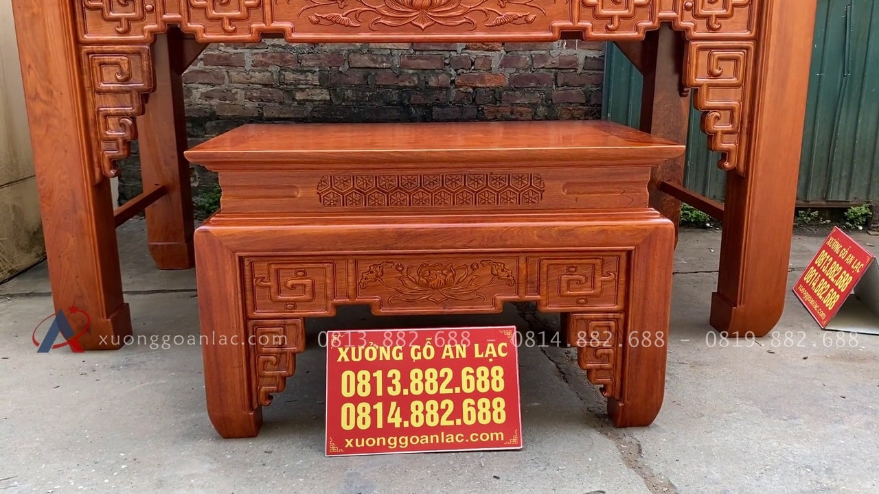 Bộ án gian thờ mẫu Triện Sen 2m17 (Thanh Hóa) 25 bàn cơm gỗ hương đá