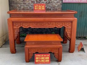 Bộ án gian thờ mẫu Triện Sen 2m17 (Thanh Hóa) 17 mẫu bàn cơm mặt khuôn tranh