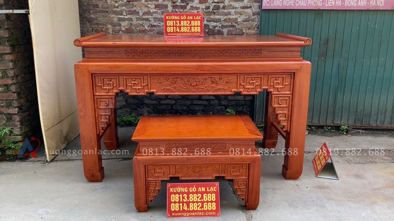 Bộ án gian thờ mẫu Triện Sen 2m17 (Thanh Hóa) 26 mẫu bàn cơm mặt khuôn tranh