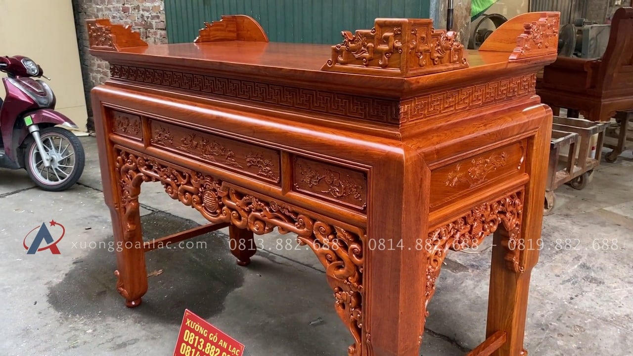 Án gian thờ như ý gỗ 1m75 hương đá chân 12 (Anh Bính - Lai Châu) 2 mẫu án gian gỗ hương đá