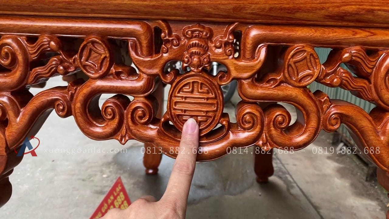 Án gian thờ như ý gỗ 1m75 hương đá chân 12 (Anh Bính - Lai Châu) 4 hình tượng dơi chữ thọ trên yếm dạ