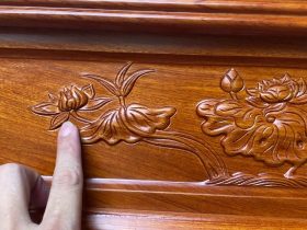 Án gian thờ như ý gỗ 1m75 hương đá chân 12 (Anh Bính - Lai Châu) 12 họa tiết hoa sen trê dạ tiền