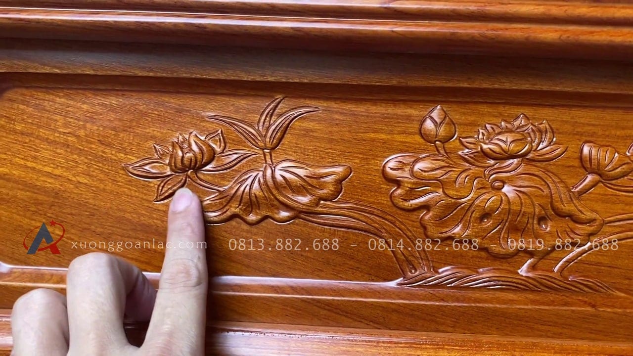 Án gian thờ như ý gỗ 1m75 hương đá chân 12 (Anh Bính - Lai Châu) 16 họa tiết hoa sen trê dạ tiền