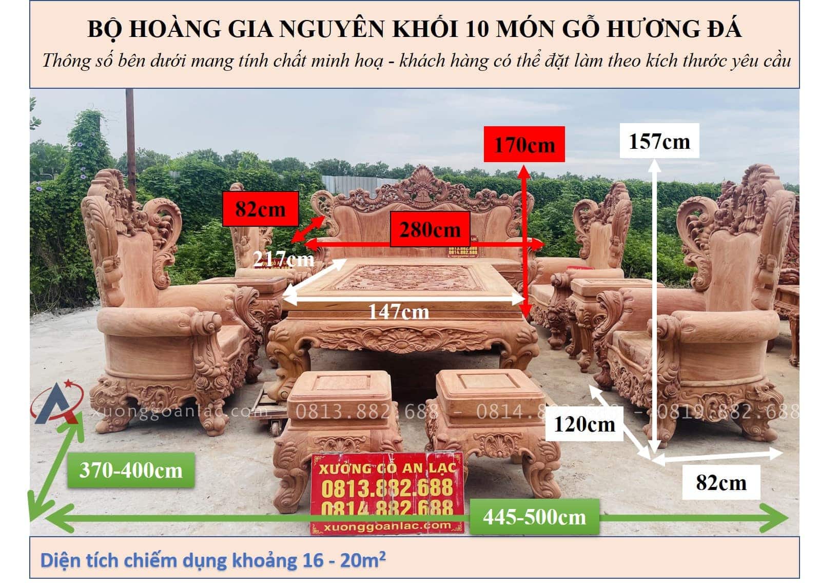 Siêu phẩm hoàng gia nguyên khối louis 10 món gỗ hương đá (Anh Hữu, Đồng Nai) 35 kích thước bỘ HOÀNG gia 10 món gỗ hương đá vip