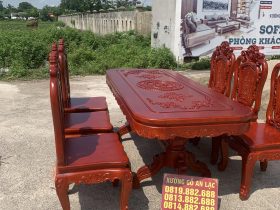 Bàn ăn chữ nhật bo góc 6 ghế hồng hạt gỗ hương đá (Anh Trường, An Giang) 10 mẫu bàn ăn chữ nhật gỗ hương đá
