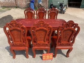 Bàn ăn chữ nhật bo góc 6 ghế hồng hạt gỗ hương đá (Anh Trường, An Giang) 13 bộ bàn ăn 6 ghế