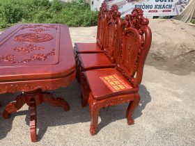 Bàn ăn chữ nhật bo góc 6 ghế hồng hạt gỗ hương đá (Anh Trường, An Giang) 14 mẫu ghế louis hồng hạt cầu kỳ sang trọng