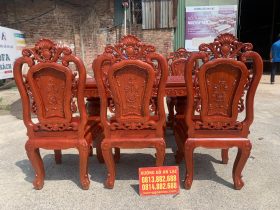 Bàn ăn chữ nhật bo góc 6 ghế hồng hạt gỗ hương đá (Anh Trường, An Giang) 15 bộ bàn ghế ăn gỗ hương đá