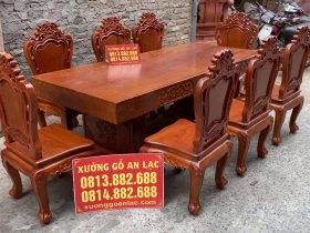 bàn ăn nguyên khối 8 ghế louis hoàng gia gỗ gõ đỏ