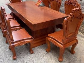 Bộ bàn ăn nguyên khối 8 ghế louis hoàng gia gỗ gõ đỏ (Anh Tiến, Gia Lâm) 9 Mẫu bàn ăn gỗ gõ đỏ cao cấp