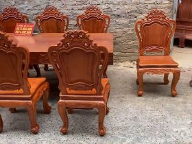 Bộ bàn ăn nguyên khối 8 ghế louis hoàng gia gỗ gõ đỏ (Anh Tiến, Gia Lâm) 12 Trọn bộ 8 ghế louis hoàng gia