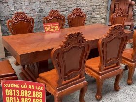 Bộ bàn ăn nguyên khối 8 ghế louis hoàng gia gỗ gõ đỏ (Anh Tiến, Gia Lâm) 15 mẫu bàn ghế ăn louis hoàng gia tân cổ điển