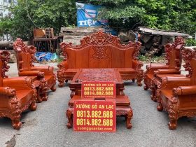 bàn ghế hoàng gia louis tân cổ điển gỗ hương đá chân 18 tay 22