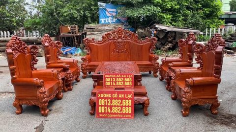 bàn ghế hoàng gia louis tân cổ điển gỗ hương đá chân 18 tay 22