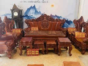 bàn ghế hoàng gia nguyên khối 10 món gỗ gõ đỏ hàng vip