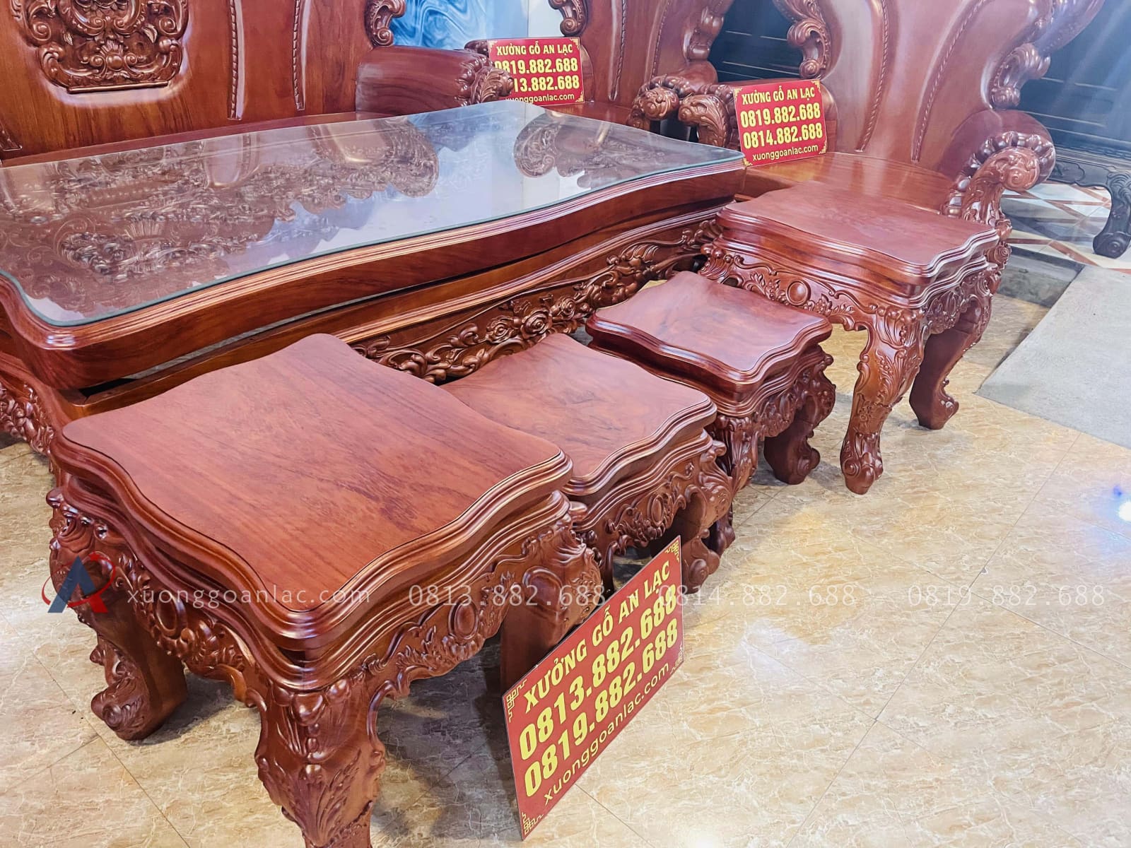 Bàn ghế hoàng gia nguyên khối 10 món gỗ gõ đỏ hàng vip (Anh Kiệt, Thanh Hoá ) 47 đôn kẹp và đôn ngồi gỗ gõ dỏ