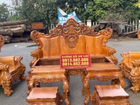 bàn ghế hoàng gia nguyên khối hàng khủng chân 24 gỗ gõ đỏ
