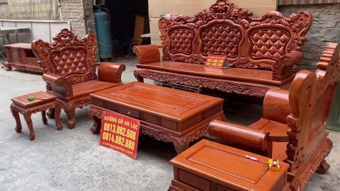 bàn ghế louis hoàng gia chân 12 gỗ hương đá cao cấp