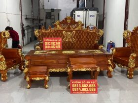 bàn ghế lousi hoàng gia nguyên khối gỗ gõ dát vàng