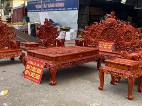 bàn ghế rồng đỉnh chân 14 gỗ gõ tay tì hưu hàng cao cấp