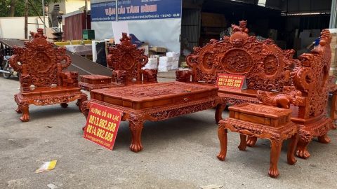 bàn ghế rồng đỉnh chân 14 gỗ gõ tay tì hưu hàng cao cấp