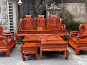 bàn ghế tần thủy hoàng cột 14 gỗ hương đá