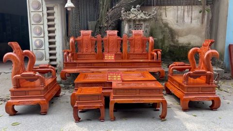 bàn ghế tần thủy hoàng cột 14 gỗ hương đá