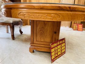 Bàn giao hoàn tất bộ bàn ăn tròn 10 ghế louis bọc đệm gỗ gõ đỏ (Anh Bắc, Hà Nội) 10 yếm bàn chạm hoa lá tây