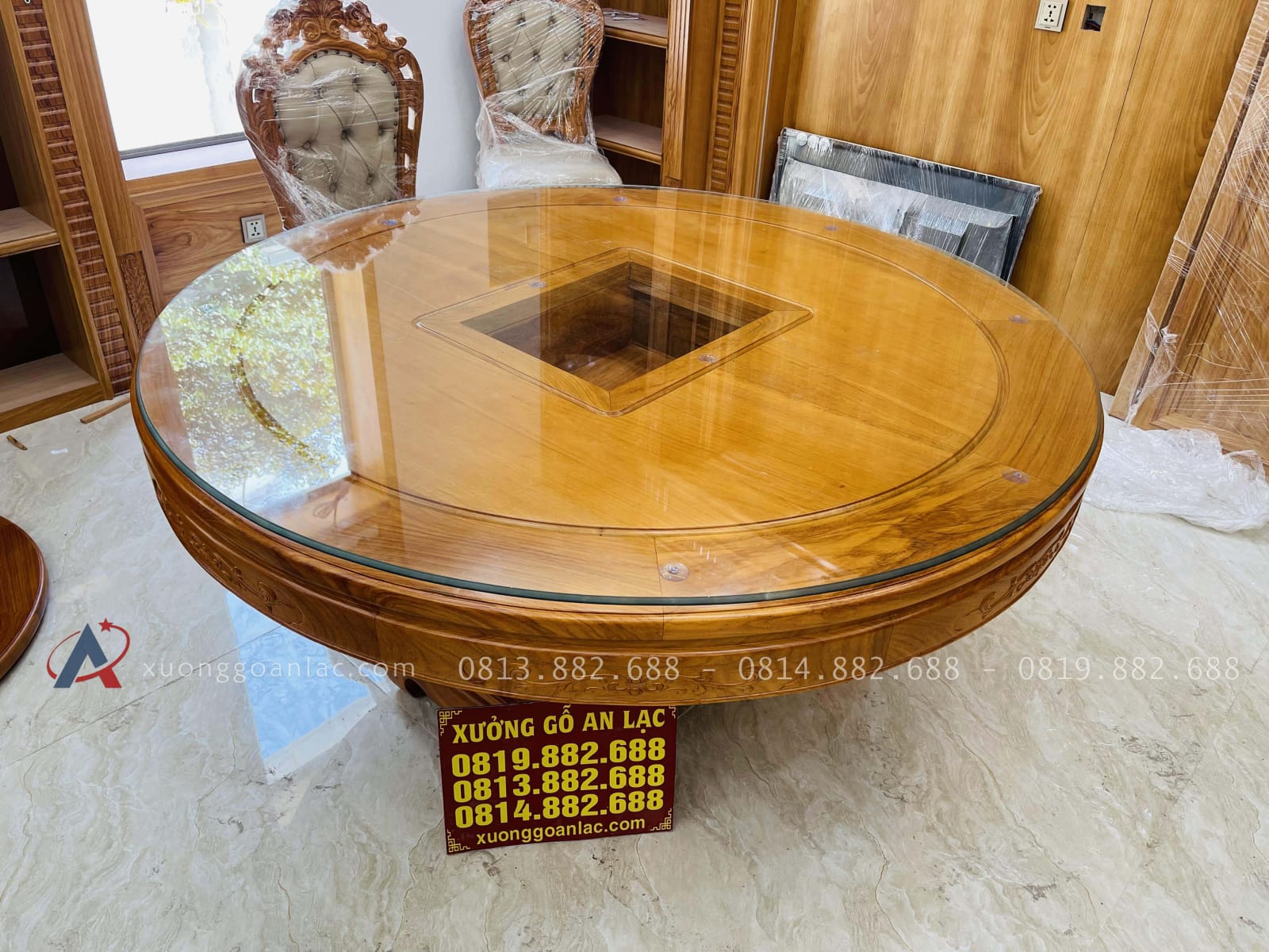 Bàn giao hoàn tất bộ bàn ăn tròn 10 ghế louis bọc đệm gỗ gõ đỏ (Anh Bắc, Hà Nội) 19 mẫu bàn ăn tròn rộng rãi