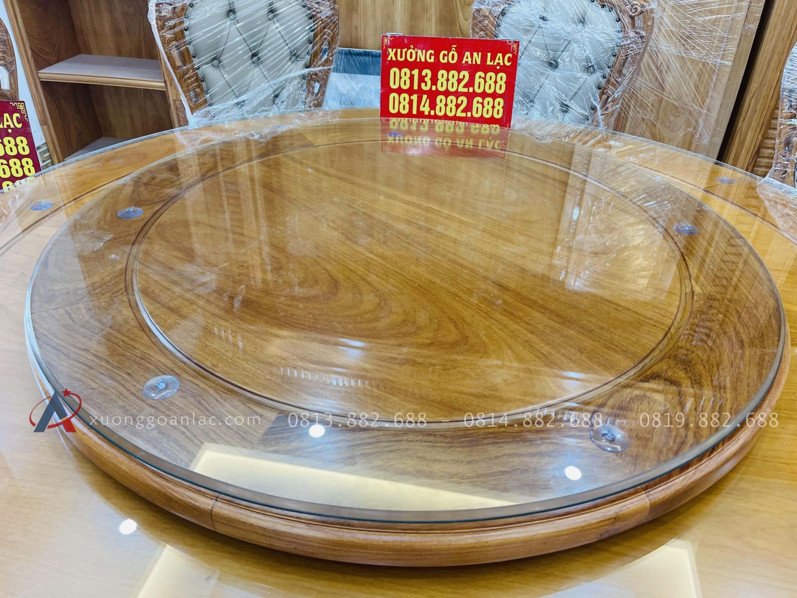 Bàn giao hoàn tất bộ bàn ăn tròn 10 ghế louis bọc đệm gỗ gõ đỏ (Anh Bắc, Hà Nội) 21 thiết kế mặt mâm xoay đường kính 1m