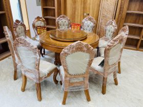 Bàn giao hoàn tất bộ bàn ăn tròn 10 ghế louis bọc đệm gỗ gõ đỏ (Anh Bắc, Hà Nội) 14 trọn bộ bàn ăn 10 ghế