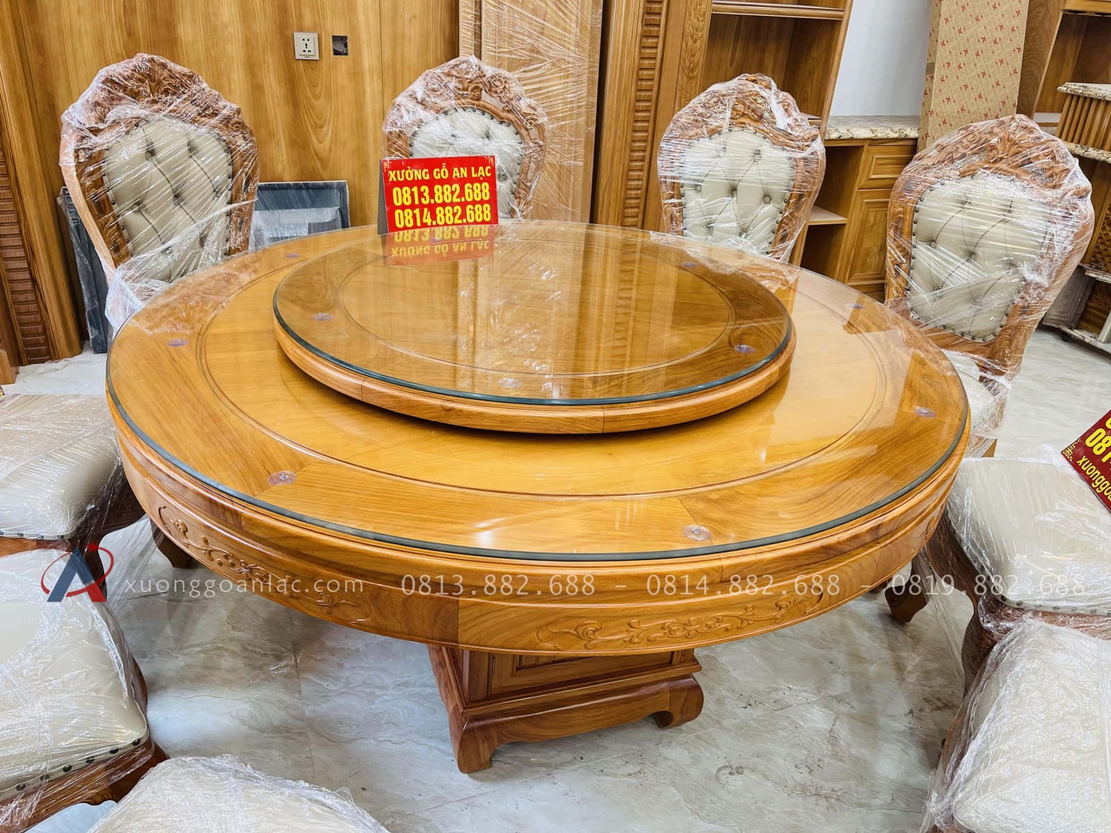 Bàn giao hoàn tất bộ bàn ăn tròn 10 ghế louis bọc đệm gỗ gõ đỏ (Anh Bắc, Hà Nội) 23 bộ bàn ăn tròn 10 ghế không tay