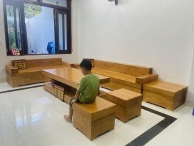 sofa phòng khách 7 món gỗ gõ đỏ nguyên khối