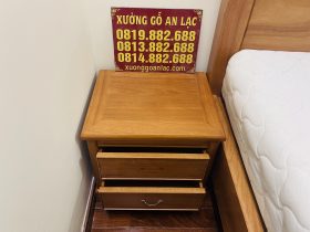 Bàn giao combo giường trơn và tủ quần áo gỗ gõ đỏ 29 tab đầu giường mặt khuôn tranh