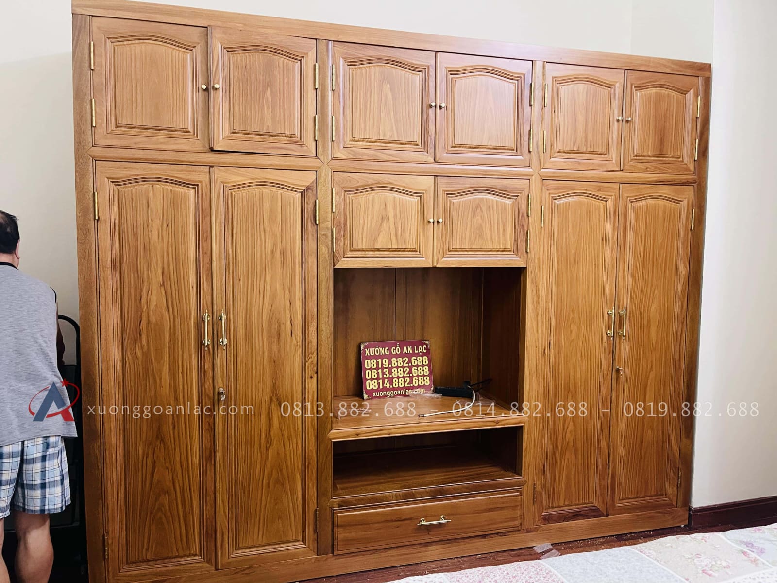 Bàn giao combo giường trơn và tủ quần áo gỗ gõ đỏ 50 mẫu tủ quần áo gỗ gõ đỏ