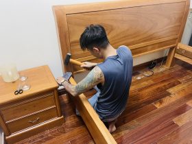 Bàn giao combo giường trơn và tủ quần áo gỗ gõ đỏ 21 combo giường ngủ và tủ quần áo gỗ gõ đỏ
