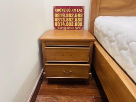 Bàn giao combo giường trơn và tủ quần áo gỗ gõ đỏ 28 tab đầu giường gỗ gõ