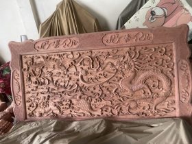 mặt bàn khuôn tranh chạm gấm đục tứ linh quần tụ