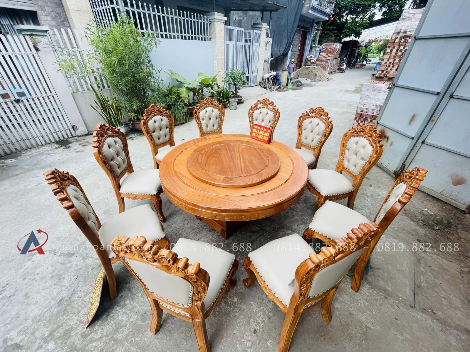 Bộ bàn tròn xoay 10 ghế louis bọc đệm gỗ gõ đỏ (Anh Bắc, Hà Nội) 24 mẫu bàn tròn xoay 10 ghế louis bọc đệm gỗ gõ đỏ