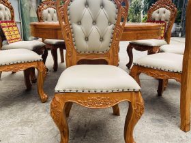 Bộ bàn tròn xoay 10 ghế louis bọc đệm gỗ gõ đỏ (Anh Bắc, Hà Nội) 21 mẫu ghế louis hoàng gia bọc đệm
