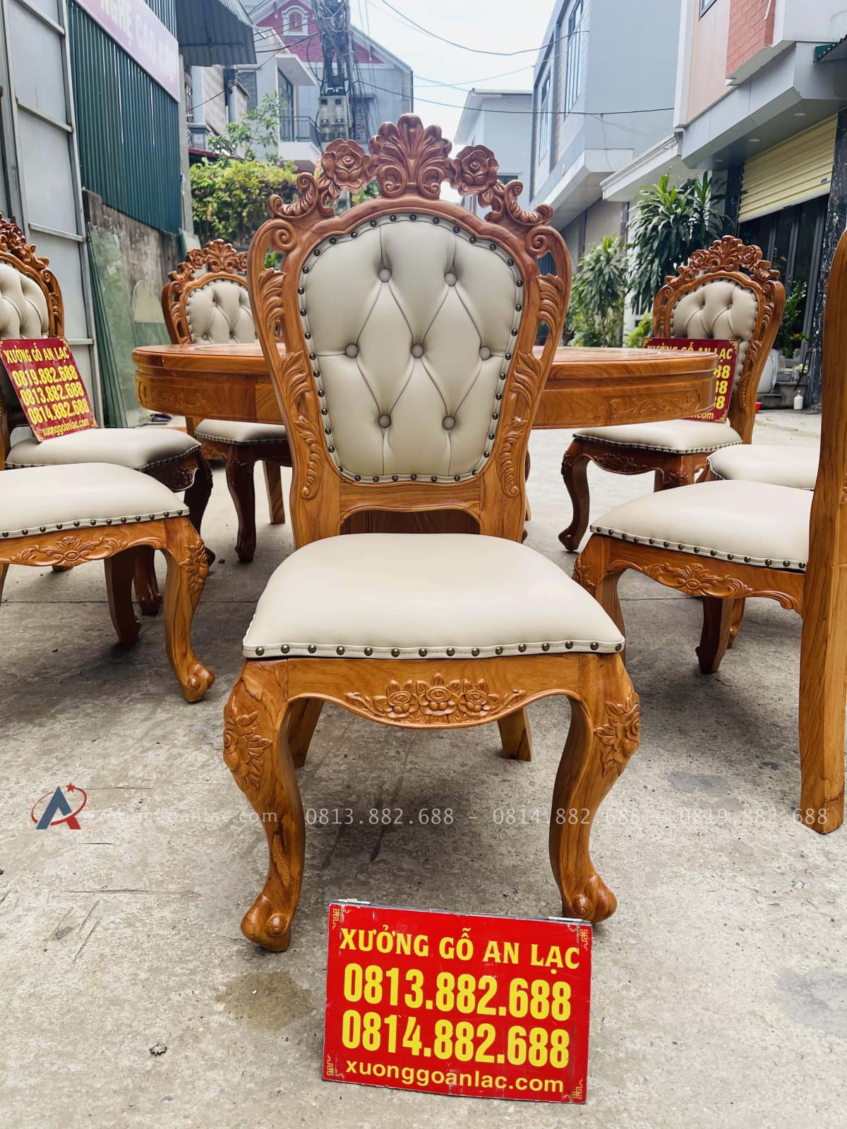 Bộ bàn tròn xoay 10 ghế louis bọc đệm gỗ gõ đỏ (Anh Bắc, Hà Nội) 33 mẫu ghế louis hoàng gia bọc đệm