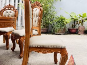 Bộ bàn tròn xoay 10 ghế louis bọc đệm gỗ gõ đỏ (Anh Bắc, Hà Nội) 23 ghế ăn louis lưng cong