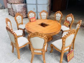 Bộ bàn tròn xoay 10 ghế louis bọc đệm gỗ gõ đỏ (Anh Bắc, Hà Nội) 13 mẫu bàn ăn tròn 10 ghế louis