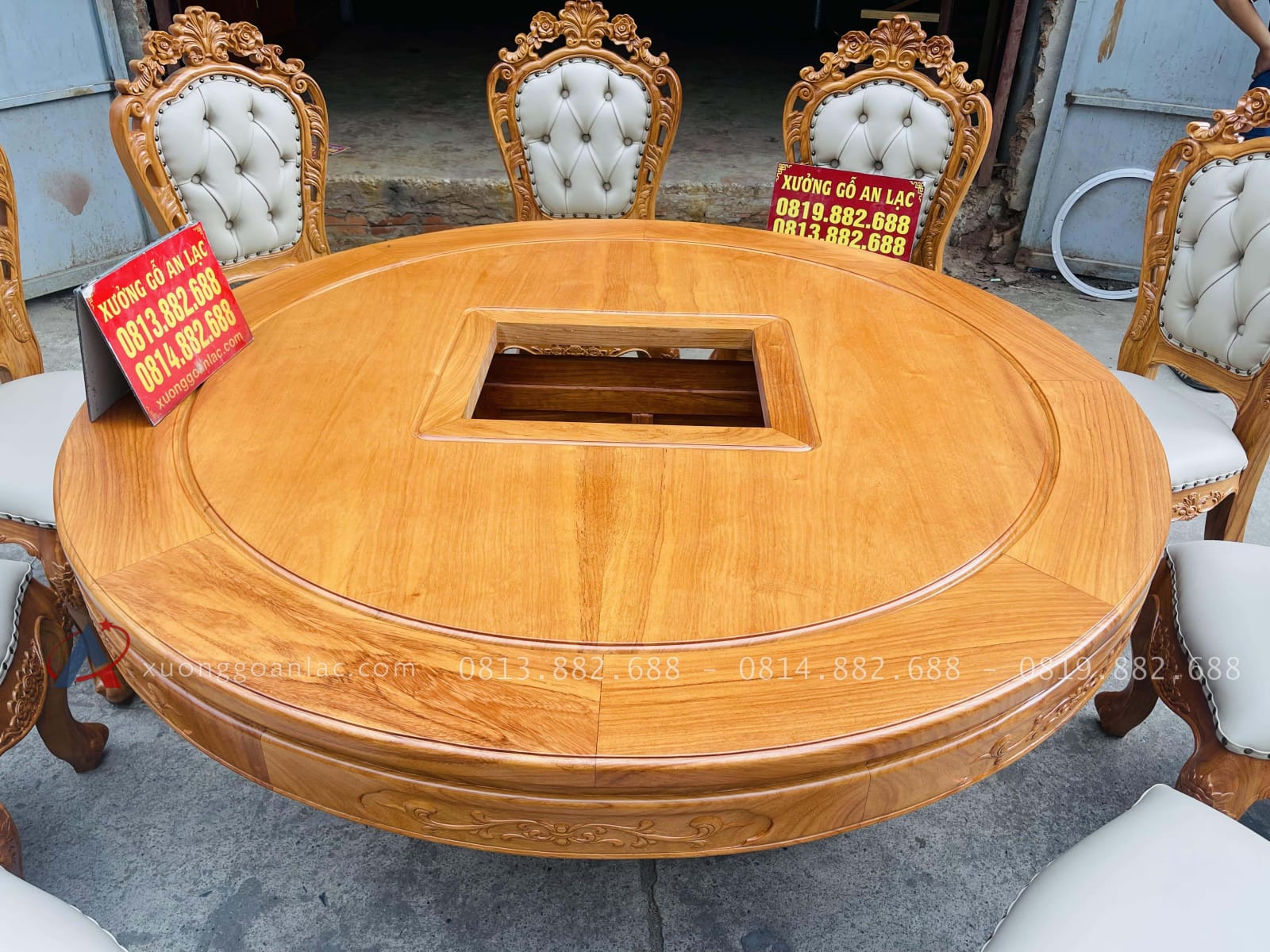 Bộ bàn tròn xoay 10 ghế louis bọc đệm gỗ gõ đỏ (Anh Bắc, Hà Nội) 27 Thiết kế bàn tròn đường kinh 1m6